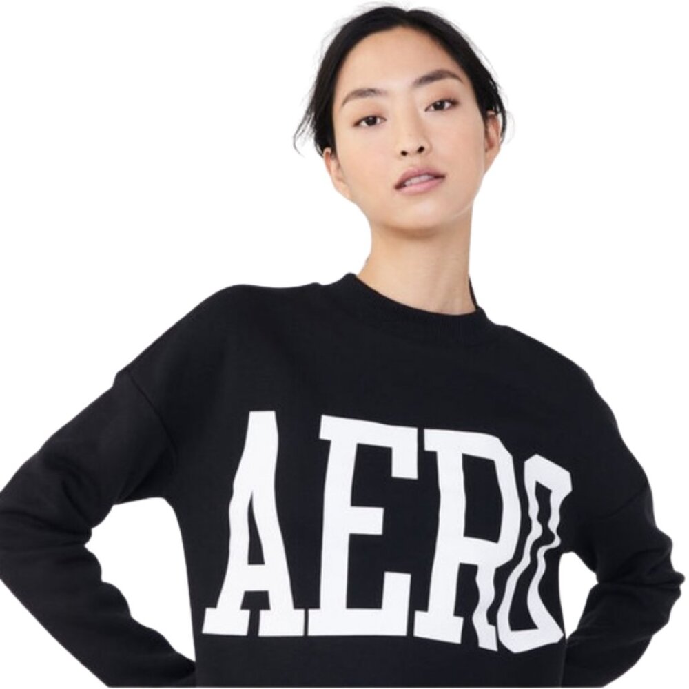 Aeropostale AERO Black Crewneck Sweatshirt Bold White Logo